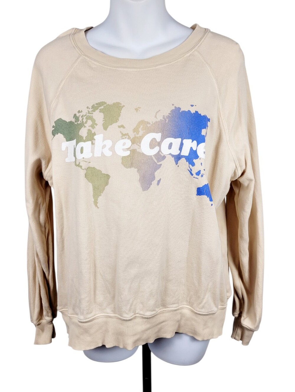 Wildfox Cream Colour Take Care Sweatshirt Top Oversized Made in USA Size: XS